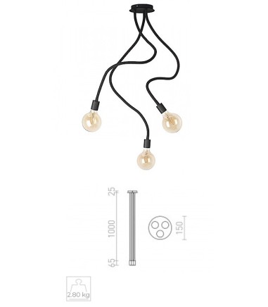 Dimensiones Lámpara de techo 3 brazos flexibles Negro LOYD E27 III