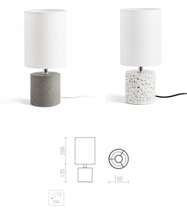 Dimensiones Lámpara de Mesa Base Terrazo-Hormigón y Pantalla CAMINO  Ø15cm