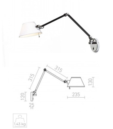 Dimensiones Aplique articulado Pantalla MONTANA PARED Negro