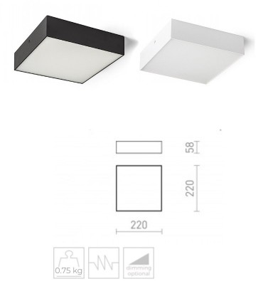 Dimensiones Plafón Led cuadrado LARISA SQ 22 20W 22cm Negro-Blanco 3000K