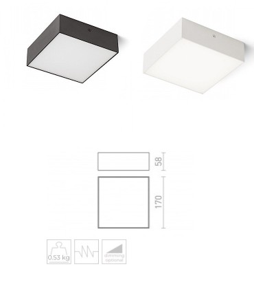 Dimensiones Plafón Led cuadrado LARISA SQ 17 15W 17cm Negro-Blanco 3000K