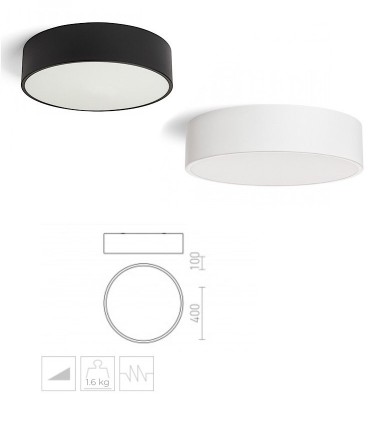 Dimensiones Plafón Led redondo Mezzo 30W 40cm Dimmable Negro-Blanco 3000K