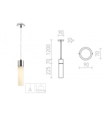 Dimensiones Colgante Tulipa blanca 1 luz EIGHT SUSPENDIDA E27 Ø7cm