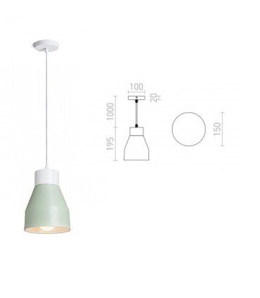 Dimensiones Lámpara Colgante Verde FRUTTI E27 Ø15cm