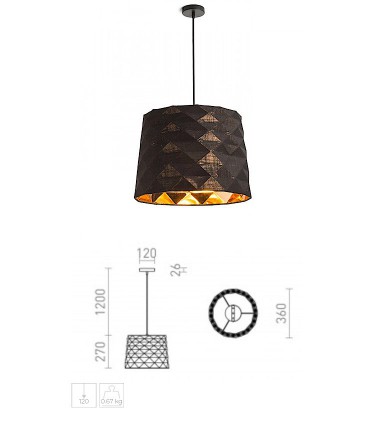 Dimensiones Lámpara de techo con pantalla negro FLAMENCO E27 Ø36cm