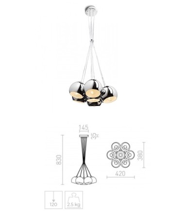 Dimensiones Lámpara de techo 7 luces E27 cromo ASTROMET