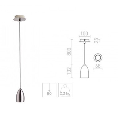 Dimensiones Colgante Pequeño GU10 BABADES IØ6,8cm níquel mate o cromo