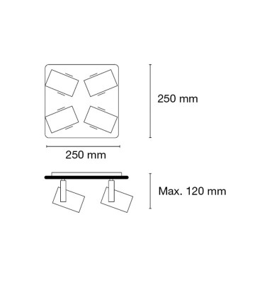 Dimensiones Plafón 4 Focos OROEL Blanco-Como
