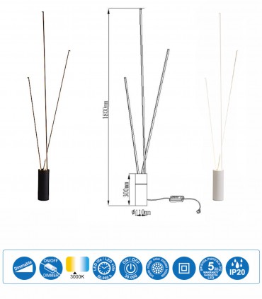 Dimensiones Lámpara pie Vertical led 60W blanco, negro Mantra