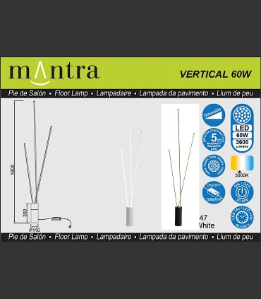 Características Lámpara pie Vertical led 60W blanco, negro Mantra