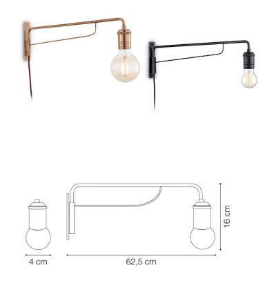 Dimensiones Aplique articulado TRIUMPH AP1 E27 Negro o Latón IDEAL LUX