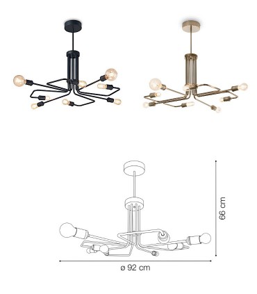 Dimensiones Lámpara TRIUMPH SP8 E27 Negro o Latón IDEAL LUX
