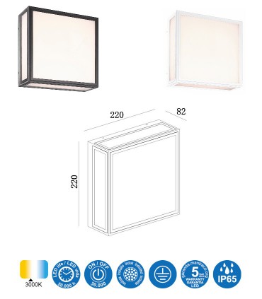 Dimensiones Aplique/Plafón BACHELOR LED 14W 3000K IP65 Mantra