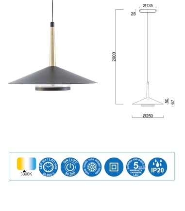 Características Lámpara negra cuero y latón ORION 8W LED Mantr 7305