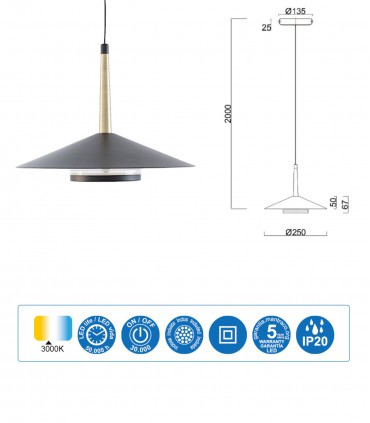 Características Lámpara negra cuero y latón ORION 8W LED Mantr 7305