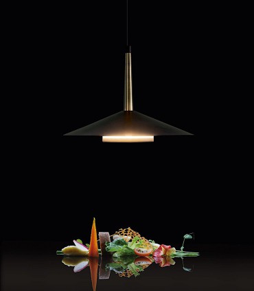 Lámpara de techo LED colgante  negra cuero y latón ORION 8W - Mantra
