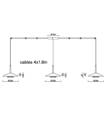 Dimensiones Lámpara 4 luces negra cuero y latón ORION 32W LED Mantra