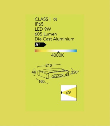 Aplique Exterior Spot 9w 605lm orientable