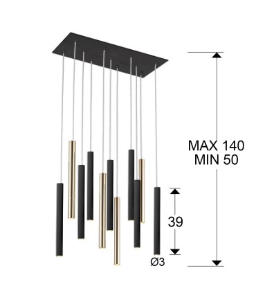 Lampara VARAS oro negro 11 luces - Schuller 373357