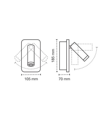 Dimensiones Aplique de pared LED 11W+3W Irena negro