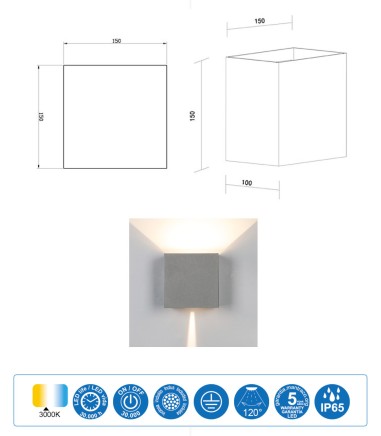 Aplique Davos XL 7435 gris oscuro IP65 - Mantra
