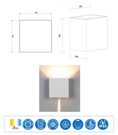 Aplique Davos XL 7436 blanco 20W IP65 - Mantra