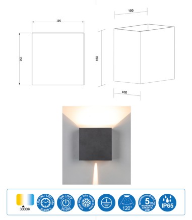 Aplique Davos XL 7437 negro arena 20W IP65 - Mantra