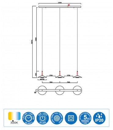 Lámpara lineal 3L Orion Led 24W negro-cuero - Mantra
