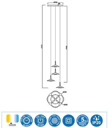 Lámpara techo 4L Orion Led 32W negro-cuero - Mantra