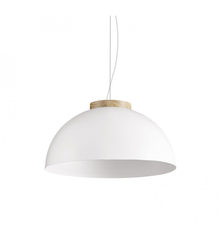 Lámpara campana metal blanco-madera Ø40cm E27