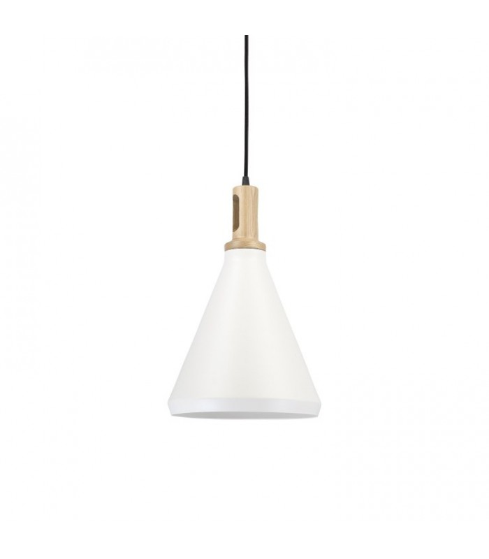 Lámpara colgante nórdica metal blanco-madera Ø25cm E27