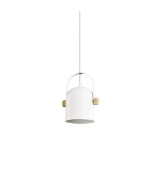 Colgante nórdico MD2344-WH metal blanco-madera Ø14cm E27 - Ineslam