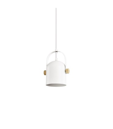 Colgante nórdico MD2344-WH metal blanco-madera Ø14cm E27 - Ineslam
