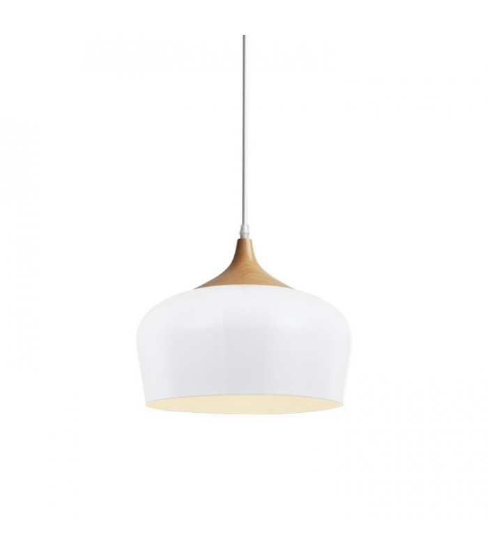 Lámpara colgante nórdica blanco-madera Ø31 MD8035M-WH - Ineslam