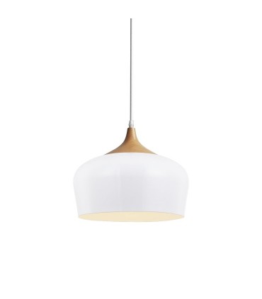 Lámpara techo colgante nórdica blanco-madera Ø31 MD8035M-WH - Ineslam
