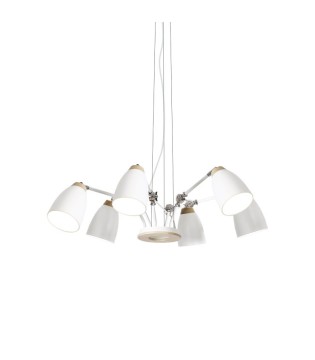 Lámpara de techo nórdica blanco-madera 6L Ø90 MD2227-WH - Ineslam