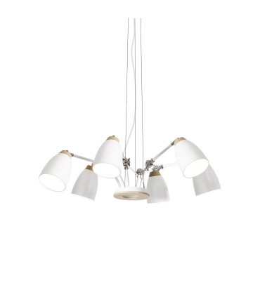 Lámpara de techo nórdica blanco-madera 6L Ø90 MD2227-WH - Ineslam