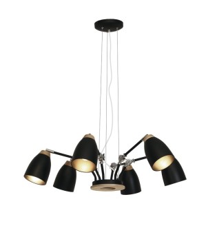 Lámpara de techo 6 luces negro-madera Ø90 MD2227-BK - Ineslam