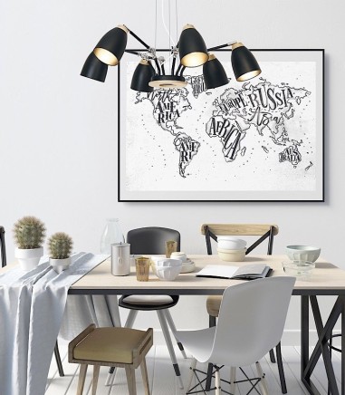 Lámpara de techo 6 luces negro-madera Ø90 MD2227-BK - Ineslam