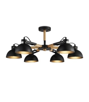 Lámpara techo madera-negro 6 luces MD2345-6BK - Ineslam