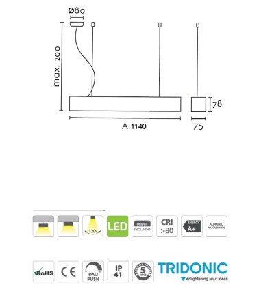 Lámpara Suspensión Led Lineal S75 42W 114cm