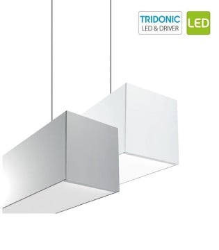 Imagen con 2 lámparas suspensión Led Lineal  S75 una en acabado blanco y la otra en aluminio.