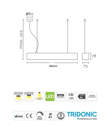 Características: Lámpara Suspensión Led Lineal S75 21W 58cm