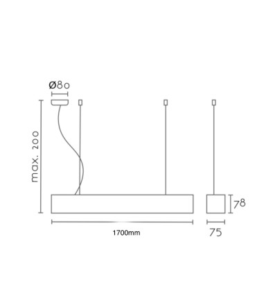 Medidas Lámpara Suspensión Led Lineal S75 63W 170cm