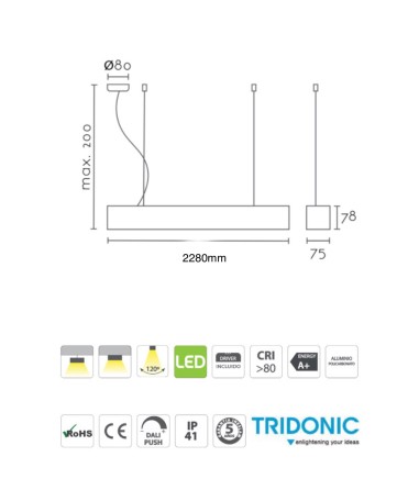 Características Lámpara Suspensión Led Lineal S75 84W 228cm