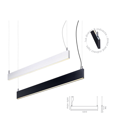 Lámpara Suspensión Led Lineal Modular DZ20.1200  40W 120cm negra o blanca.