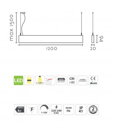 Características Lámpara Suspensión Led Lineal Modular DZ20.1200  40W 120cm