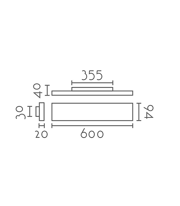 Dimensiones: Aplique plano WZ60 negro 60cm 25W 2250lm