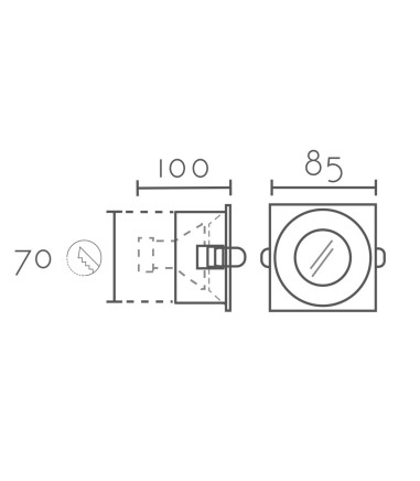 Dimensiones: Foco empotrable GU10 cuadrado fijo blanco SH121 IP65 85mm