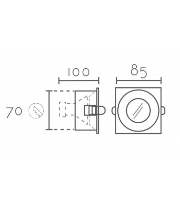 Dimensiones: Foco empotrable GU10 cuadrado fijo blanco SH121 IP65 85mm